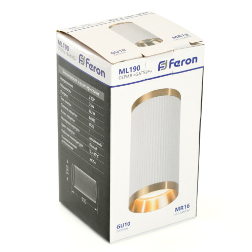 Светильник потолочный Feron ML190 Barrel GATSBY MR16 GU10 35W 230V, белый + античное золото фото 8