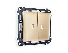 Комплект механизма 2-кл выключателя AMBRELLA VOLT с подсветкой 5600K ALFA Шампань QUANT (AP6040, VM115, G14W) MA604015