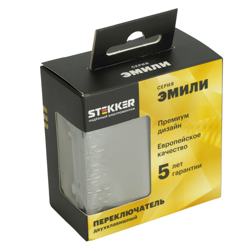 Переключатель 2-клавишный (механизм), STEKKER, 250В, 10А, серия Эмили, RSW10-5107-10, платиново-серый, soft touch фото 8