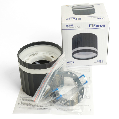 Светильник потолочный Feron HL369  Barrel OLYMPUS 12W, 230V, GX53, черный фото 5