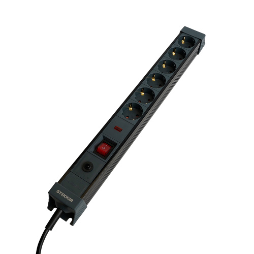 Сетевой фильтр 6-местный с/з STEKKER 3x1мм2, 1,8 м, 250В, 16А, серия Techno, HM22-61-02, черный