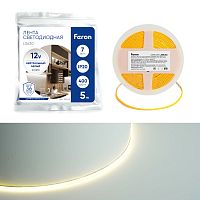 Светодиодная COB лента Feron LS630, 400SMD(2110)/ 7Вт/м 12V 5000*3*1.8мм 4000K, IP20