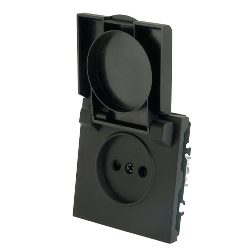 RST16-5113-05 Розетка 1-местная с крышкой с защ. штор STEKKER, б/з, IP42, 250В, 16А, серия Эмили, RST16-5113-05, черный уголь, soft touch фото 5