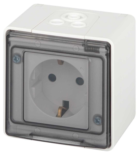 Розетка ЭРА Эксперт 11-2502-01 с заземлением крышкой 2P+E IP55 шторки 16A-250В ОУ белый Б0063280