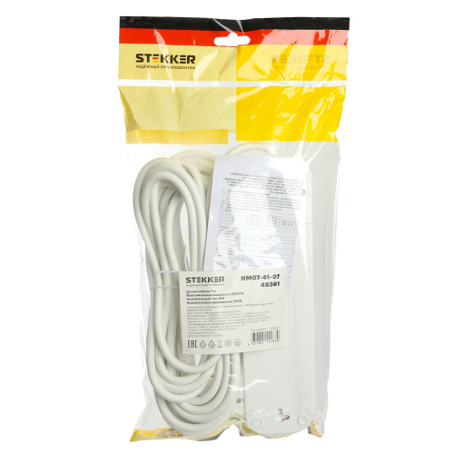 Удлинитель четырехместный с/з  с выключ. STEKKER HM07-41-07 3x1мм2, 7м, серия Home (У16А-003), белый фото 10