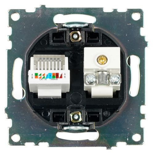 Розетка TV + компьютерная RJ-45 (механизм), STEKKER GLS00-7106-05, серия Катрин, черный фото 5