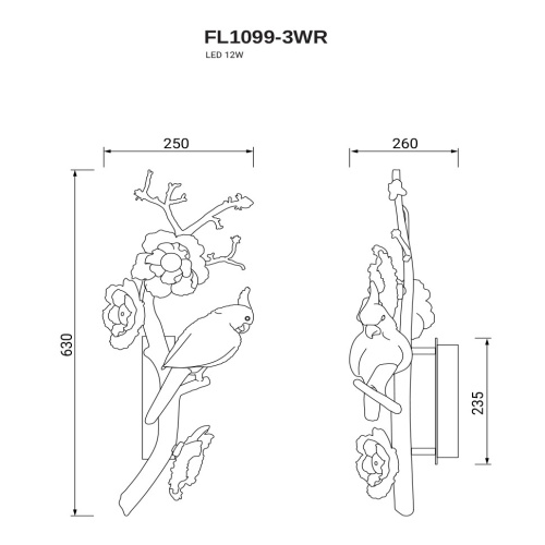 Бра  Sauvage Rght FL1099-3WR фото 2