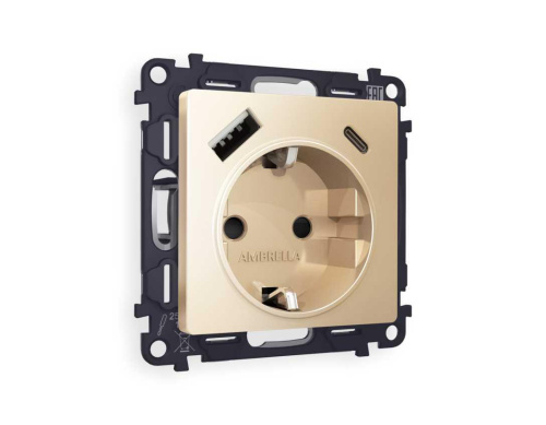 Комплект механизма электрической розетки AMBRELLA VOLT ALFA Шампань 2USB A+C 20W (быстрая зарядка) с/з QUANT (AP6100, VM160) MA610010