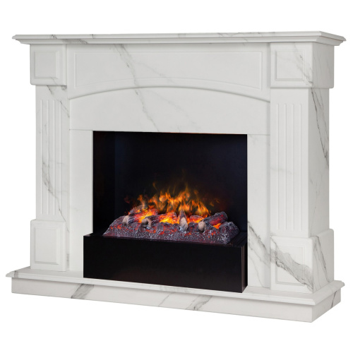 Каминокомплект CAROLINA/БОСТОН Мрамор Каррара с очагом Электроочаг CASSETTE/КАССЕТА 630 С ДРОВАМИ фото 2