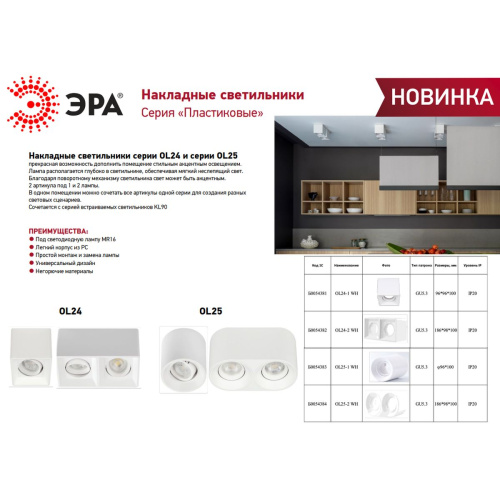 Накладной светильник ЭРА OL25-2 WH Б0054384 фото 3