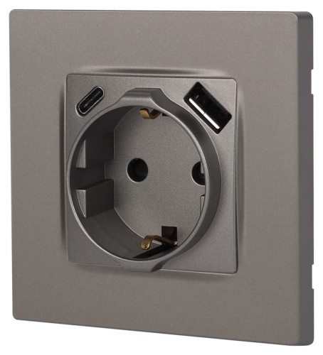 Розетка ЭРА Серия 12 12-4108-16 2P+E 16A-250В со шторками с USB type-A+C 5В-3А титан Б0067762 фото 3