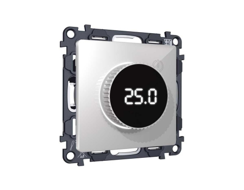 Комплект механизма терморегулятора с цифровым дисплеем с подсветкой и датчиком для теплого пола ALFA Серебро глянец QUANT (AP4058, VM1385) MA405810