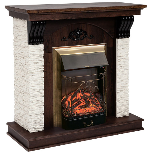 Электрокамин RealFlame Corfino NT орех с очагом Majestic Lux Brass фото 2