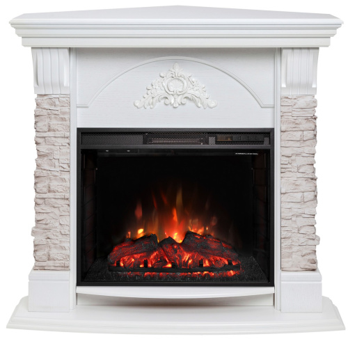 Каминокомплект ATHENA CORNER/АТЛАНТА УГЛ. GR Белый с очагом Электроочаг SPARTA 25.5