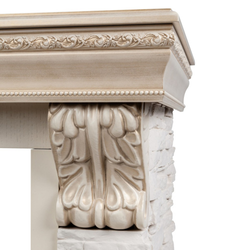 Каминокомплект ROCKLAND LUX/ЧЕЛСИ ЛЮКС Белый дуб с золотой патиной с очагом Электроочаг FIREFIELD 25 фото 9