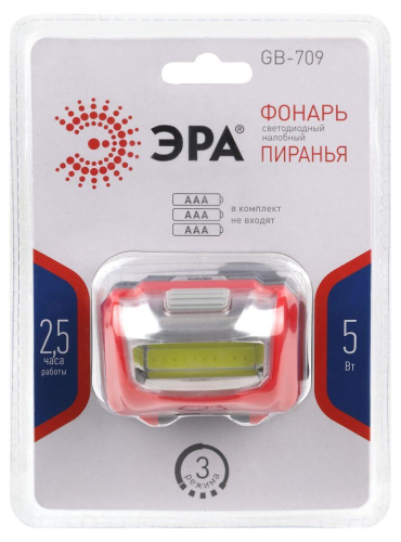 Налобный светодиодный фонарь ЭРА Пиранья от батареек 32х45х60 310 лм GB-709 Б0052751 фото 6