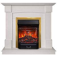 Электрокамин RealFlame Andrea WT фактурный белый с очагом Majestic Lux Brass