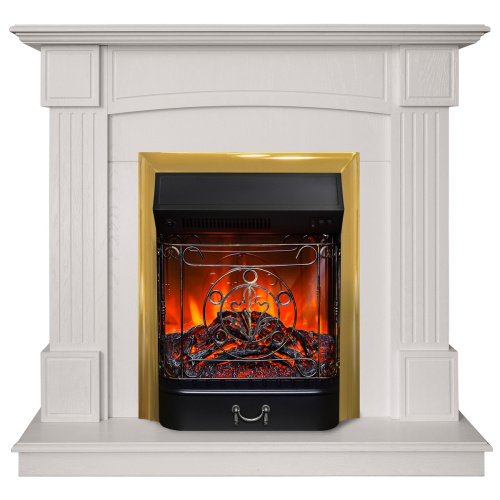 Электрокамин RealFlame Andrea WT фактурный белый с очагом Majestic Lux Brass