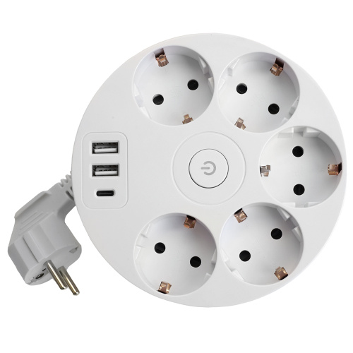 HM10-51-01 Удлинитель 5-местный с/з, 3x1мм2, 2.5м, 250В, 16А, 2USB+С 5V 3,1А, серия Comfort, белый фото 2