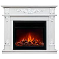 Каминокомплект PHILADELPHIA/ВЕРОНА Белый фактурный с золотой патиной с очагом Электроочаг MOONBLAZE LUX/МУНБЛЕЙЗ