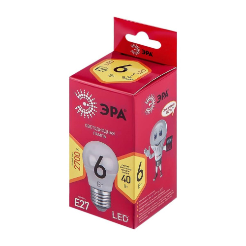 Лампа светодиодная ЭРА E27 6W 2700K матовая LED P45-6W-827-E27 R Б0049643 фото 3