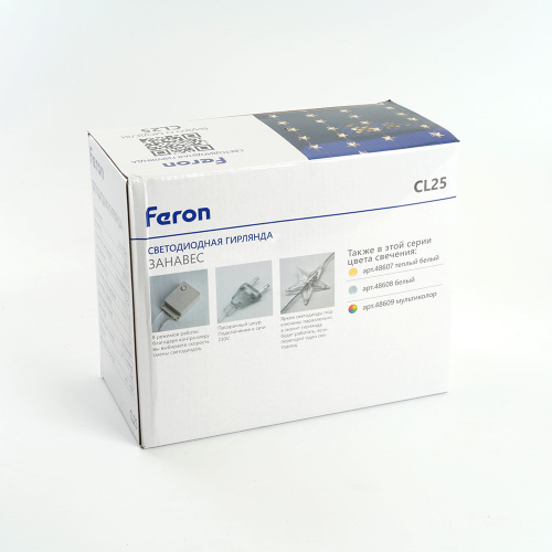 Светодиодная гирлянда Feron CL25 занавес Звездочки  2*1м  + 3м 5000K с контроллером, c питанием от сети 230V, прозрачный шнур фото 8