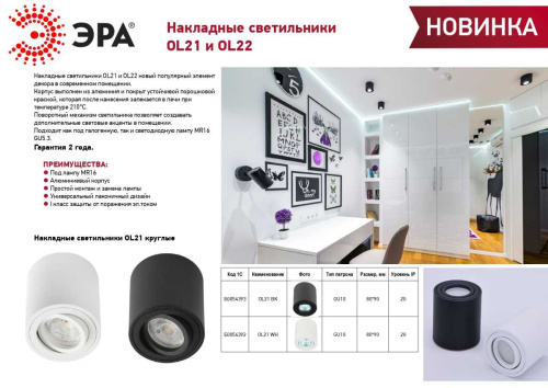 Накладной светильник ЭРА OL22 BK MR16/GU10 Б0054395 фото 9