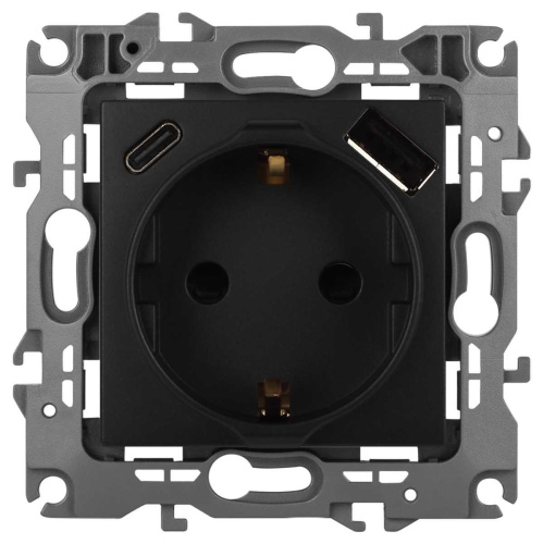 Розетка ЭРА Серия 12 12-4108-05 2P+E 16A-250В со шторками с USB type-A+C 5В-3А антрацит Б0067707