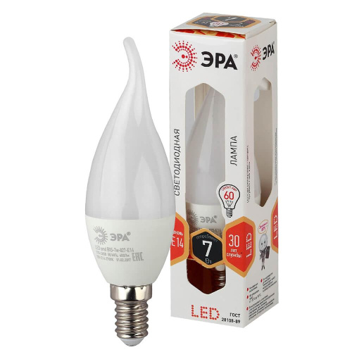 Лампа светодиодная ЭРА E14 7W 2700K матовая LED BXS-7W-827-E14 Б0028482 фото 3