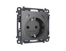 Комплект механизма электрической розетки 2USB С+C 20W с/з на винтовых зажимах 16A-250V Ambrella Volt ALFA Антрацит серый QUANT (AP6605,VM165) MA660510