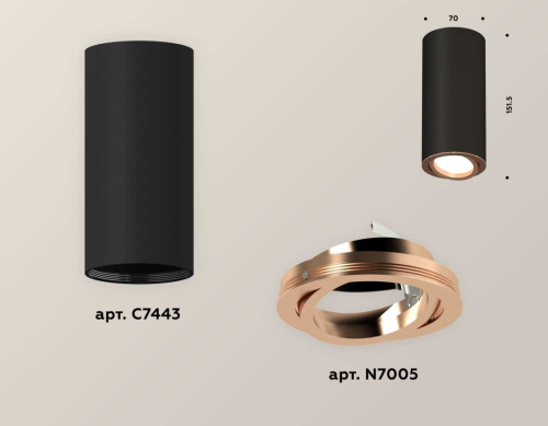 Комплект накладного светильника Ambrella light Techno Spot XS7443005 SBK/PPG черный песок/золото розовое полированное (C7443, N7005) фото 2