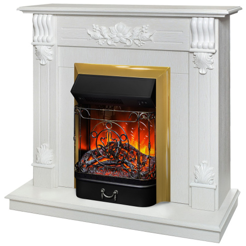 Электрокамин RealFlame Ottawa WT белое золото с очагом Majestic Lux Brass фото 2