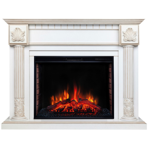 Каминокомплект IMPERIA/ПРЕСТИЖ Белый дуб с золотой патиной с очагом Электроочаг EPSILON/ЭПСИЛОН 33