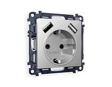 Комплект механизма электрической розетки AMBRELLA VOLT ALFA Серебро глянец 2USB A+A 18W (быстрая зарядка) с/з QUANT (AP4090, VM155)  MA409010