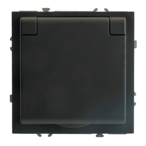 RST16-5113-05 Розетка 1-местная с крышкой с защ. штор STEKKER, б/з, IP42, 250В, 16А, серия Эмили, RST16-5113-05, черный уголь, soft touch фото 2