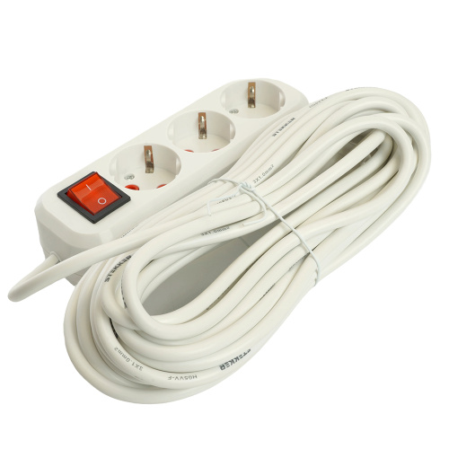 Удлинитель трехместный с/з  с выключ. STEKKER HM07-31-10 3x1мм2, 10м, серия Home (У16А-002), белый фото 6