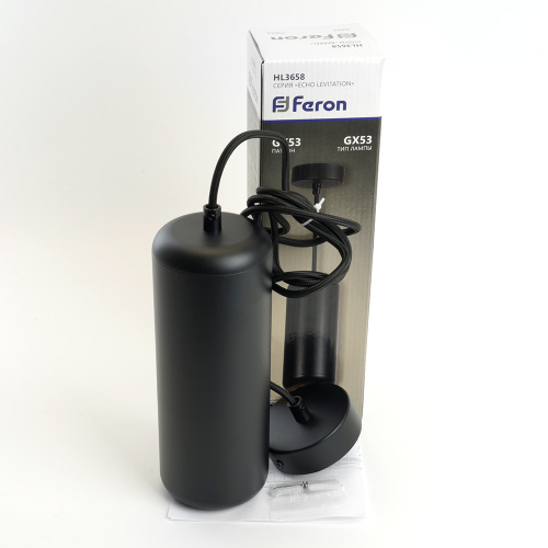Светильник потолочный Feron HL3658 Barrel ECHO levitation  12W, 230V, GX53, чёрный, с  антибликовой сеточкой, на подвесе 1,7 м фото 10