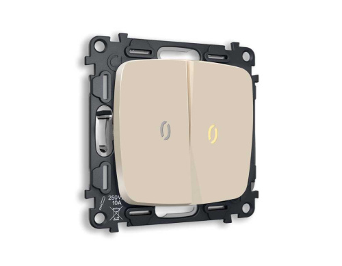 Комплект механизма 2-кл выключателя AMBRELLA VOLT с подсветкой 3200K OMEGA Бежевый матовый QUANT (OP3240, VM115, G11Y) MO324010