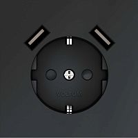 Розетка встраиваемая Voltum S70 с заземлением и защитными шторками, 16А, с USB, A+A, (графит) VLS040407