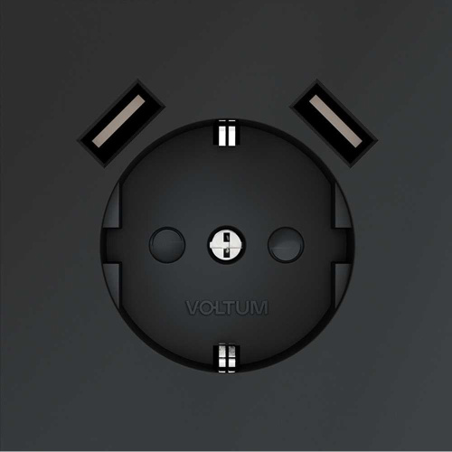 Розетка встраиваемая Voltum S70 с заземлением и защитными шторками, 16А, с USB, A+A, (графит) VLS040407