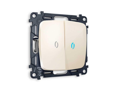 Комплект механизма 2-кл выключателя AMBRELLA VOLT с подсветкой 10000K OMEGA Бежевый глянец QUANT (OP3040, VM115, G17B) MO304020