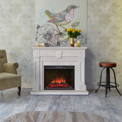 Каминокомплект KELLIE/БРИСТОЛЬ Белый камень с очагом Электроочаг SPARTA 25.5 фото 6