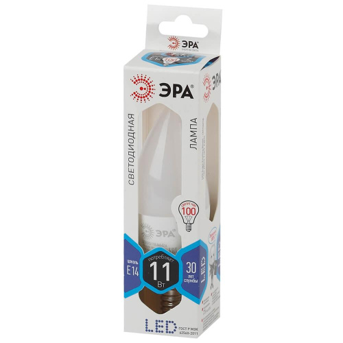 Лампа светодиодная ЭРА E14 11W 4000K матовая LED BXS-11W-840-E14 Б0032993 фото 2