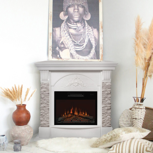 Каминокомплект ATHENA CORNER/АТЛАНТА УГЛ. GR Белый дуб с очагом Электроочаг KENDAL/КЕНДАЛ 24 фото 3