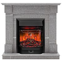Каминокомплект ANDREA/АЛЬФА Мрамор серый с очагом Электроочаг MAJESTIC LUX RC/МАДЖЕСТИК С ПУЛЬТОМ