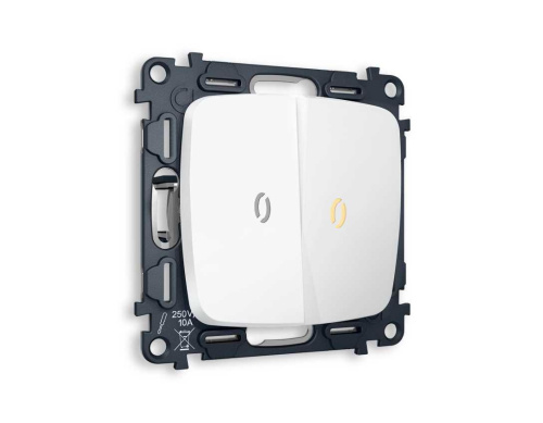 Комплект механизма 2-кл выключателя AMBRELLA VOLT с подсветкой 3200K OMEGA Белый матовый QUANT (OP1240, VM115, G11Y) MO124010