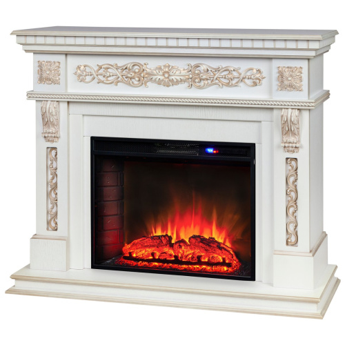 Каминокомплект ESTELLA/ЭЛЛИ Белый дуб с золотой патиной с очагом Электроочаг SPARTA 25.5 фото 2