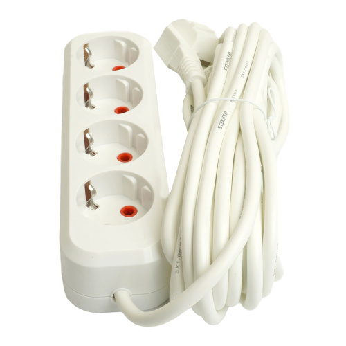 Удлинитель  четырехместный c/з STEKKER HM06-40-05 3x1мм2, 5м, серия Home (У10-429), белый фото 2