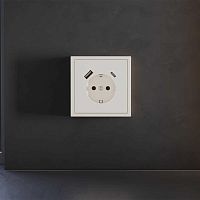 Накладка для розетки с заземлением и защитными шторками, с USB A+C, S70 (хлопок) Voltum VLS001013