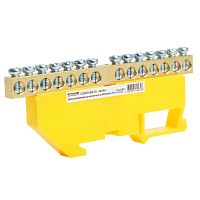 Шина"PE" на изоляторе STEKKER 6*9 на DIN-рейку 14 выводов, желтый, LD555-69-14